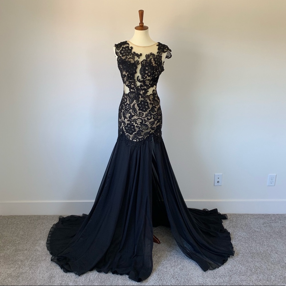 Mac Duggal Lace Illusion Evening Dress